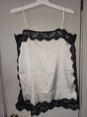 Ivory Camisole with Black Lace Trim - Feminine Slip Top